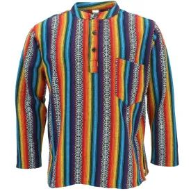 Woven Cotton Grandad Shirt - Rainbow