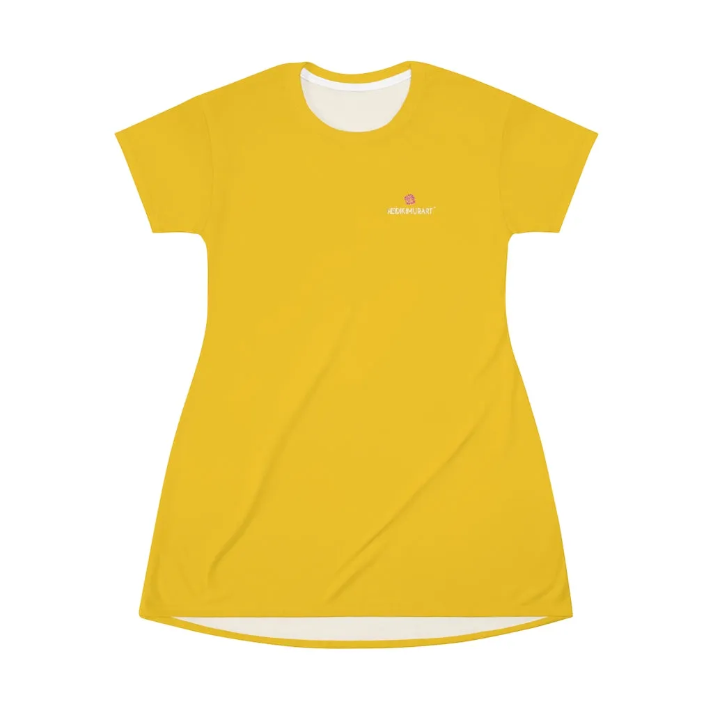 Yellow T-Shirt Dress, Solid Color Crewneck Long Tee Shirt Dress For Women - Made in USA