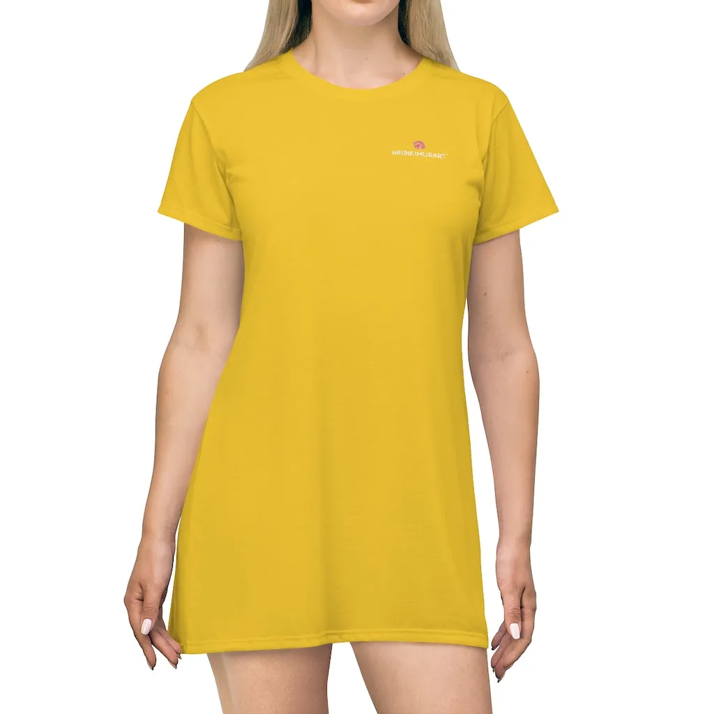 Yellow T-Shirt Dress, Solid Color Crewneck Long Tee Shirt Dress For Women - Made in USA