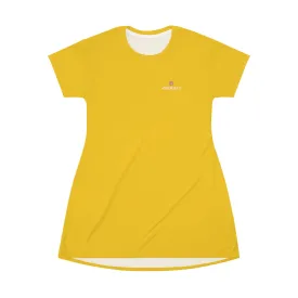 Yellow T-Shirt Dress, Solid Color Crewneck Long Tee Shirt Dress For Women - Made in USA