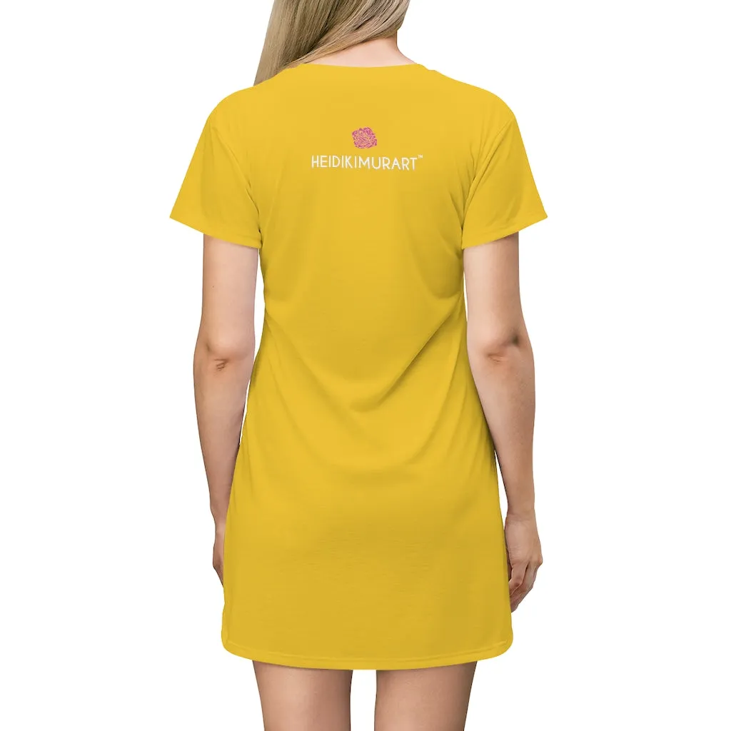 Yellow T-Shirt Dress, Solid Color Crewneck Long Tee Shirt Dress For Women - Made in USA